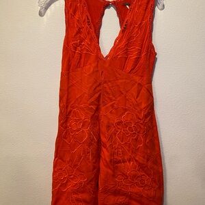 Orange Embroidered V-Neck Slip Dress